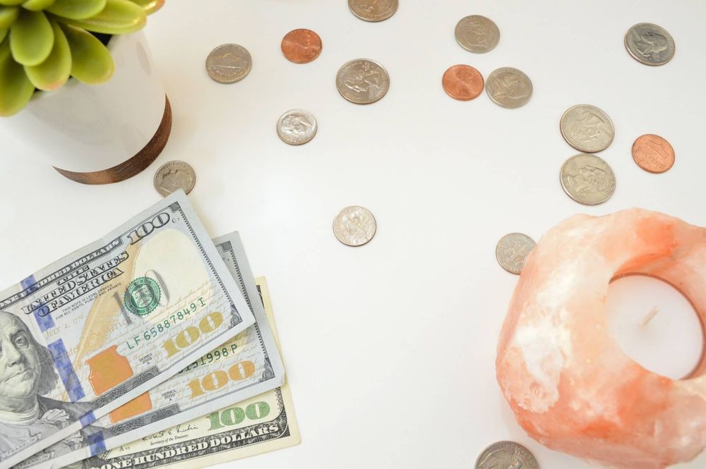 Cash and coins on a table upselling